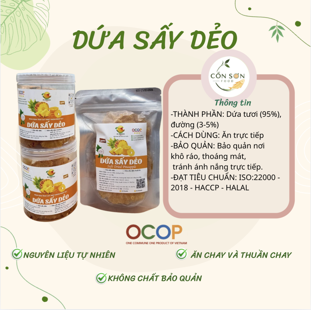 Dứa Sấy Dẻo Cồn Sơn Food – Sản Phẩm OCOP Thơm Ngon Từ Trái Cây Tự Nhiên