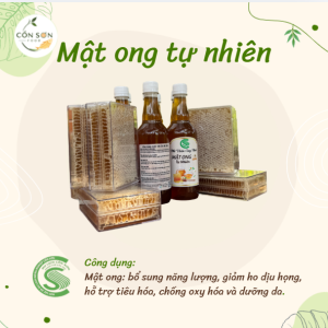 Mật ong tự nhiên Cồn Sơn Food có màu vàng óng đẹp mắt, vị ngọt thanh tự nhiên và hương thơm dịu nhẹ, phù hợp sử dụng hằng ngày hoặc làm quà tặng đặc sản miền Tây.